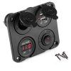 USB oplader voltmeter trykknap og 12V udtag front