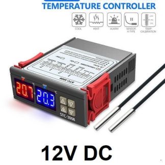 Temperaturstyring med 2 sensorer og 2 relæer 12V DC- front