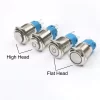 Afbryder momentan 16mm med lys og 'High Head' - front